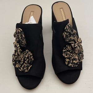 Antonio Melani Black Mules with Floral Accents